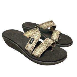 Teva Women's Beige Brown Comfort Elastic Strap Wedge Sandals Size US 9